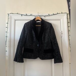 Anne Fontaine Lace and Velvet Bell Sleeve Blazer Jacket
